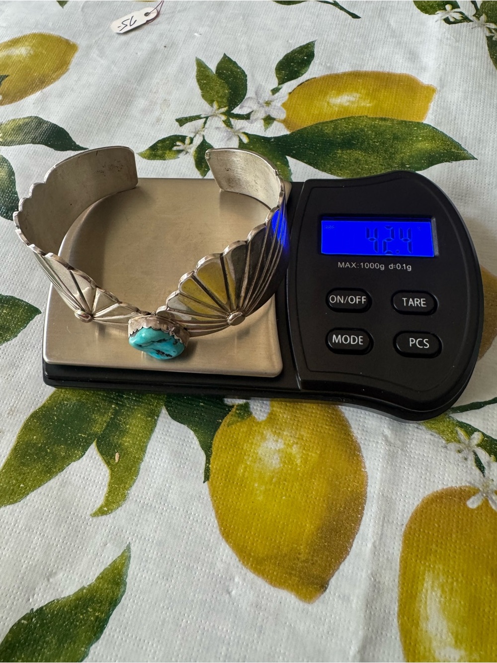 Navajo Sterling Silver Fan Cuff Bracelet with Turquoise Stone - Blue - Picture 10 of 10